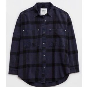 Aerie Anytime Fave Flannel Shirt in Navy Plaid